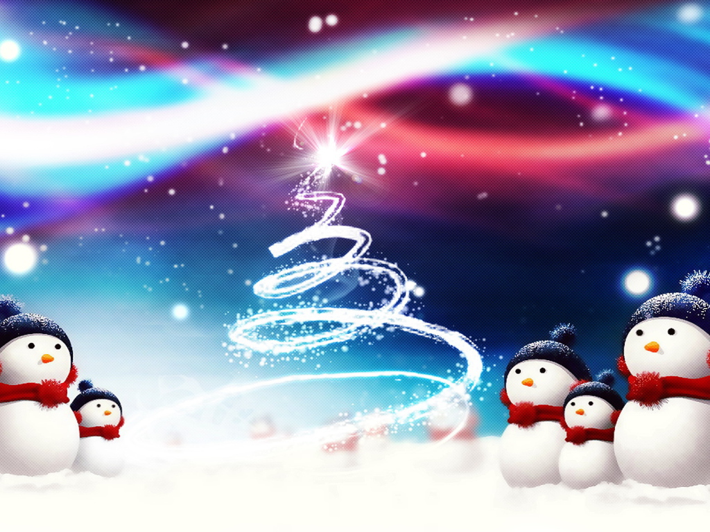 Снеговики на рождество, разноцветная картинка