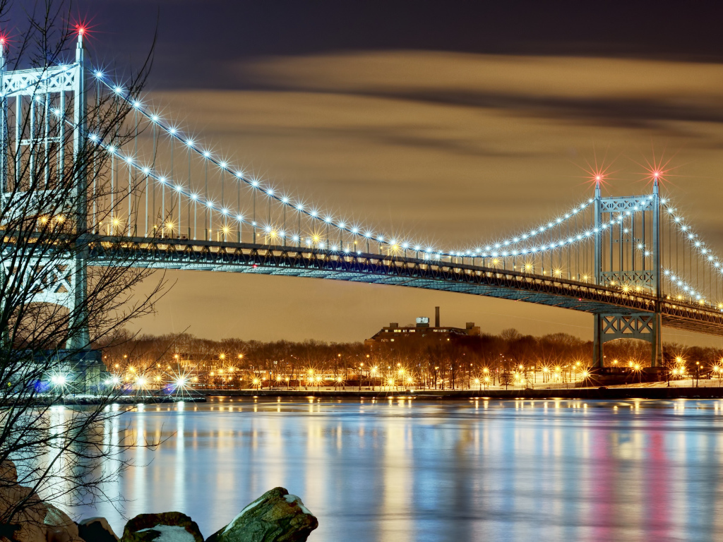 США Нью Йорк мост с огнями