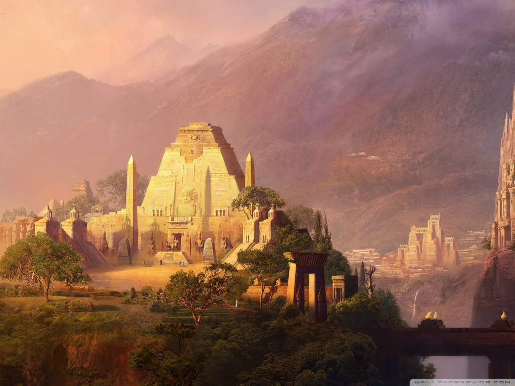 Фантастический пейзаж с храмами