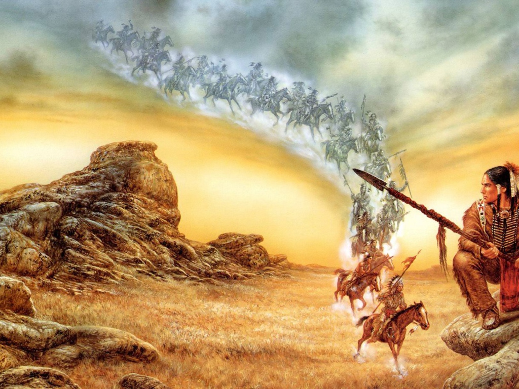 Индейцы на лошадях спускаются с неба