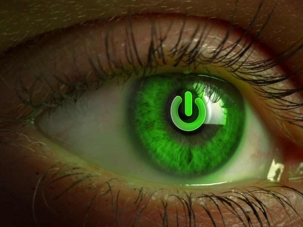 Зеленый глаз со знаком включить