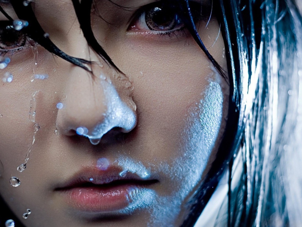 Лицо с каплями дождя