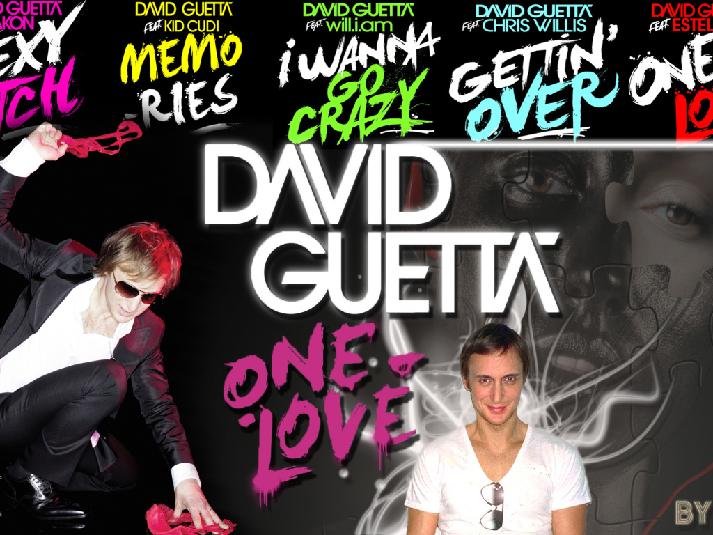 David Guetta на фоне надписей