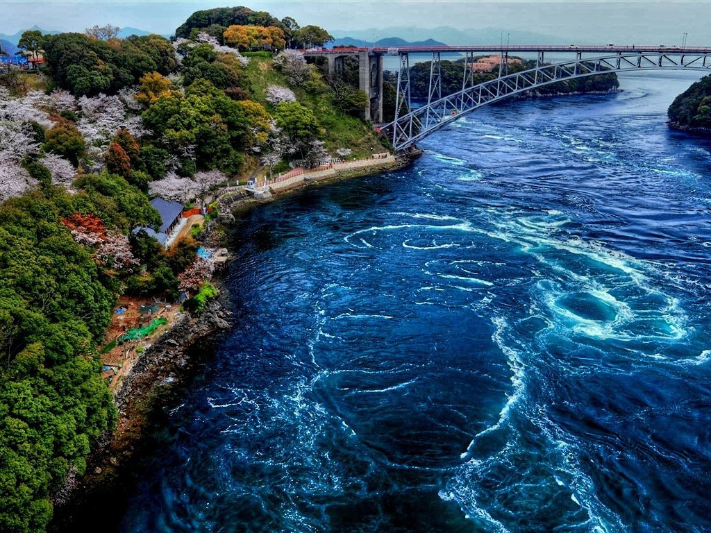 Водоворот на реке с мостом