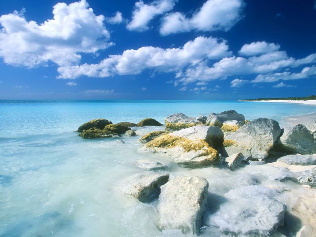 Каменистый берег и синее море
