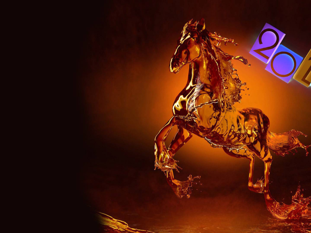 Новогодняя лошадь 2014 на черном фоне