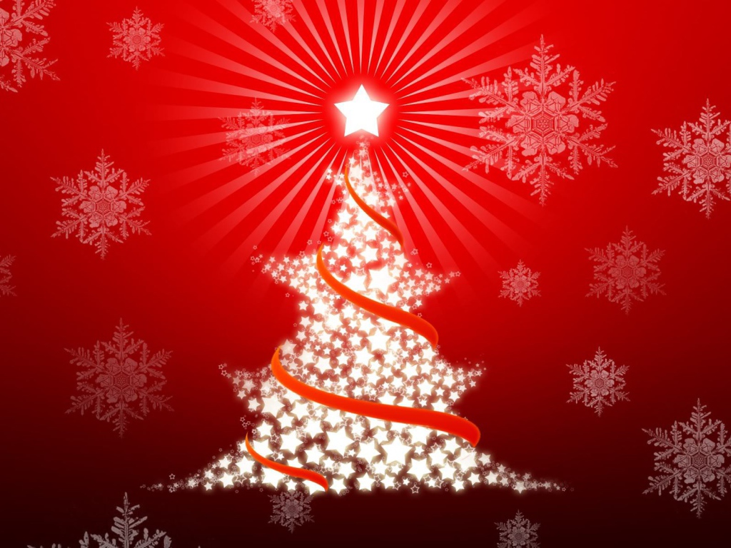 Новогодняя ёлка на красном фоне