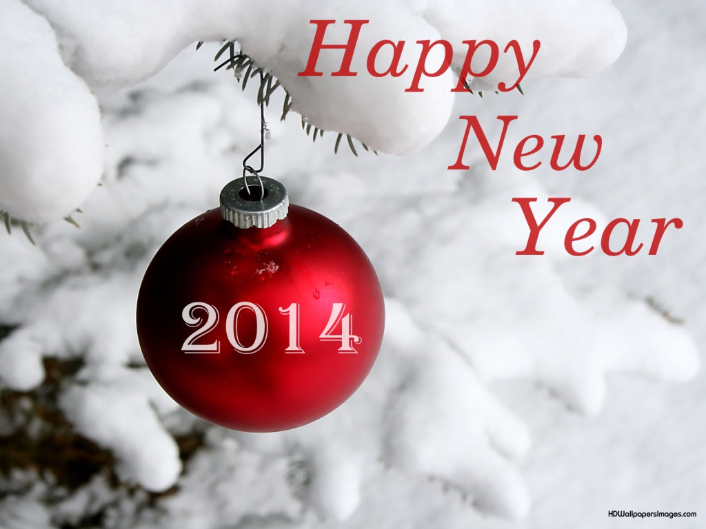 Счастливого Нового Года 2014, красная ёлочная игрушка
