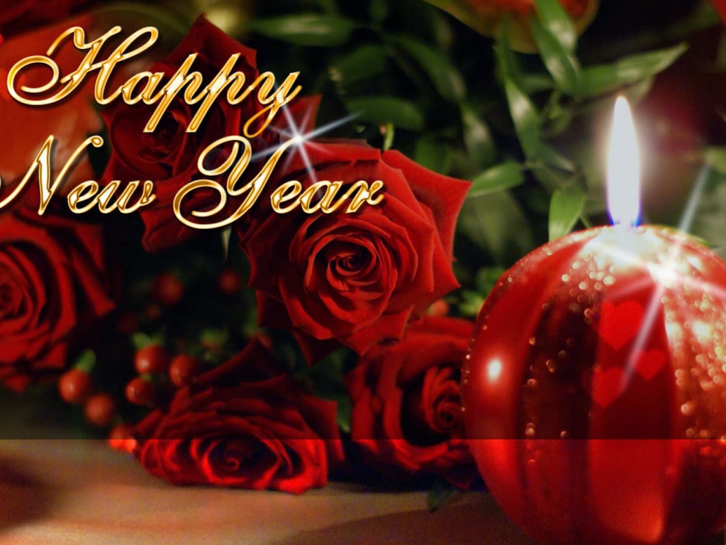 Счастливого Нового Года на фоне роз