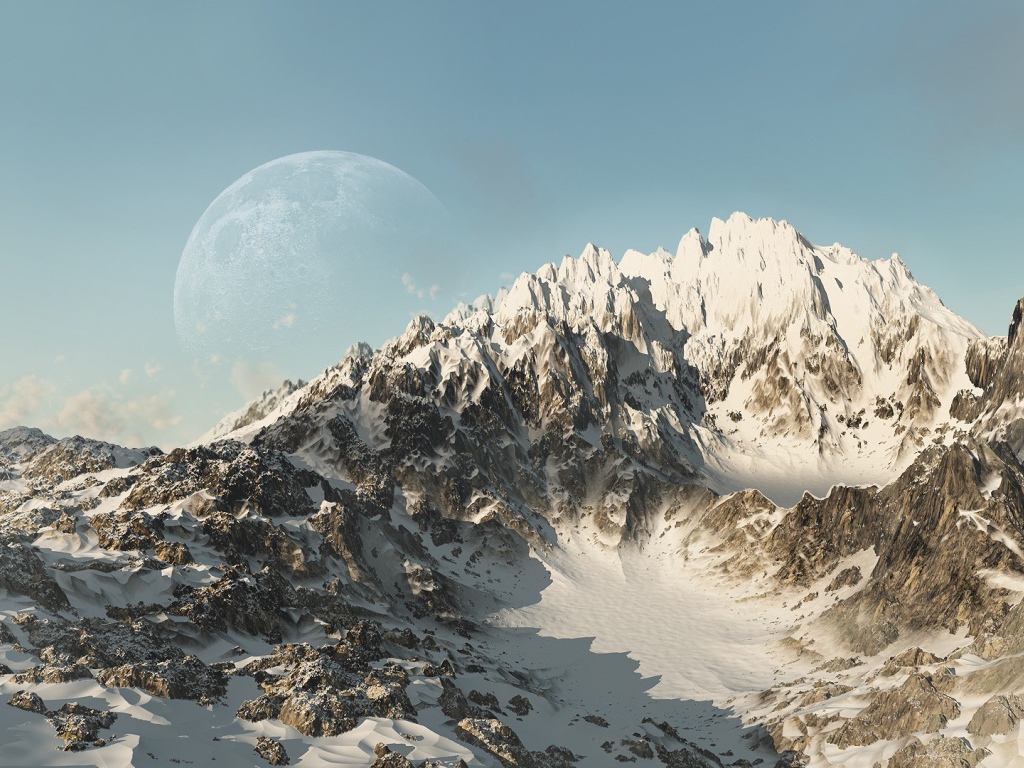 Фото композиция с горой и планетой