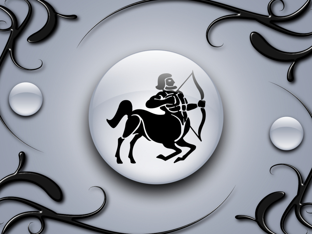 Знак стрелец на сером фоне с чёрным орнаментом