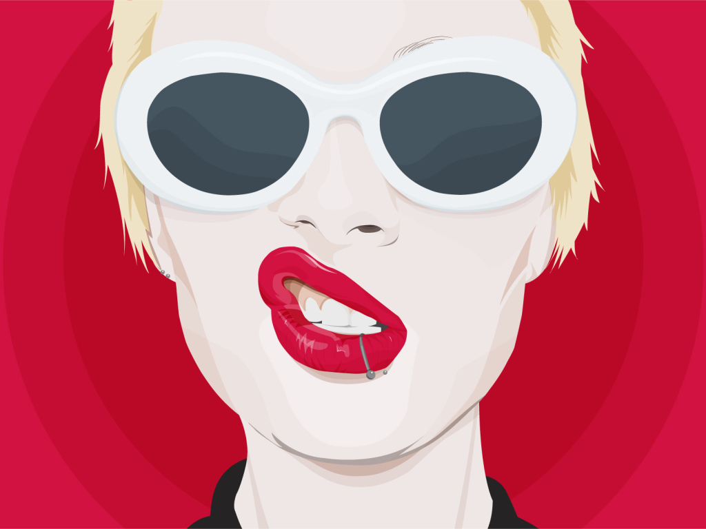 Рисунок девушка блондинка с пирсингом в губе