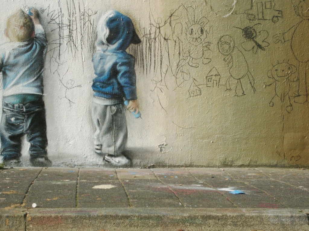 Граффити, рисующие дети