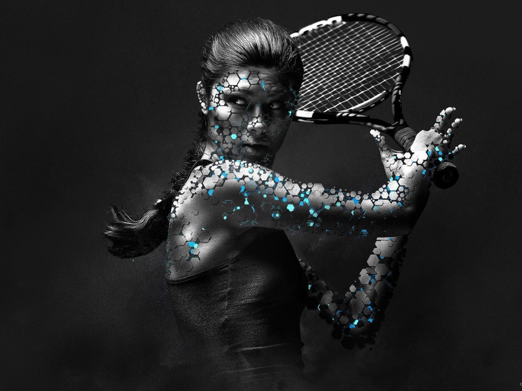 Теннисистка на чёрном фоне