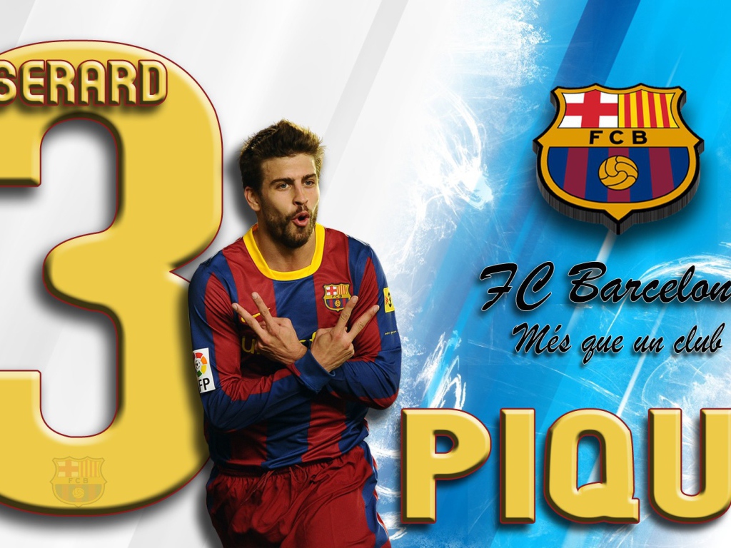 Игрок Барселоны Херард Пике на белом фоне