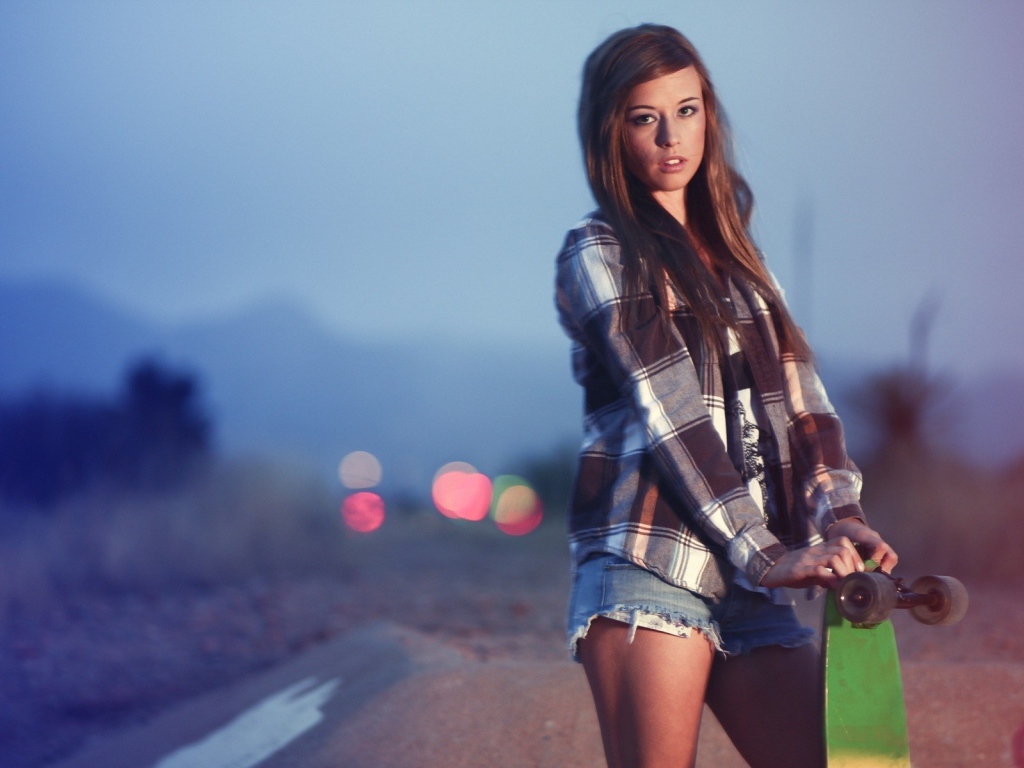  Beautiful girl with a skateboard, swag