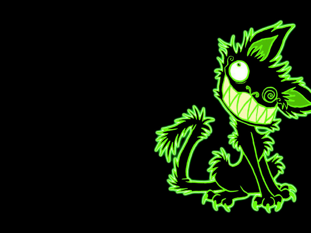 Зеленый кот на черном фоне