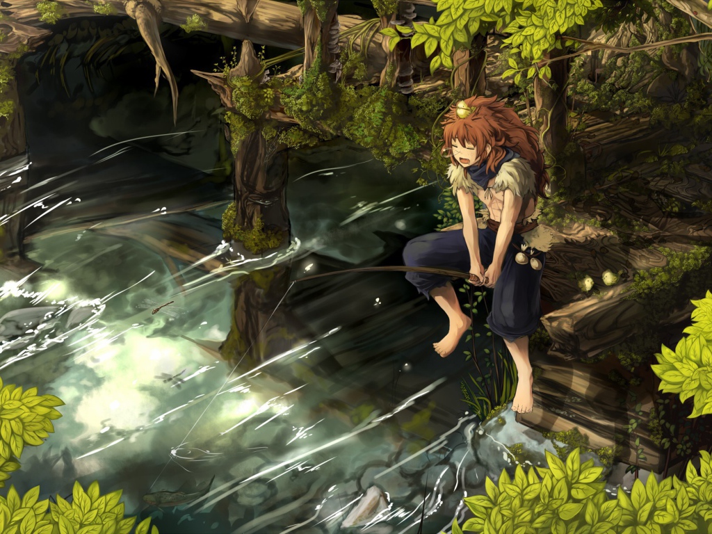 Мальчик рыбачит