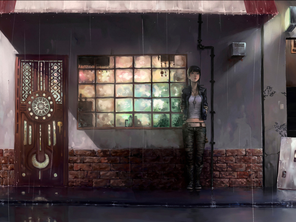 Девушка прячется от дождя