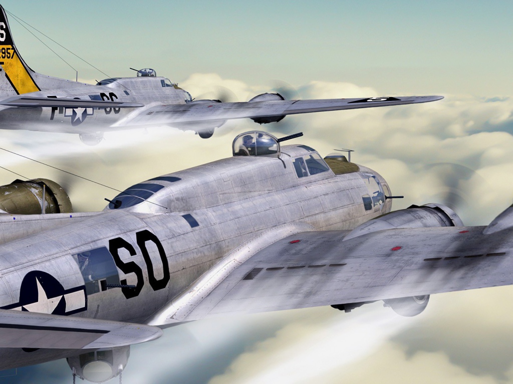 Самолеты Б-17 летят в облаках