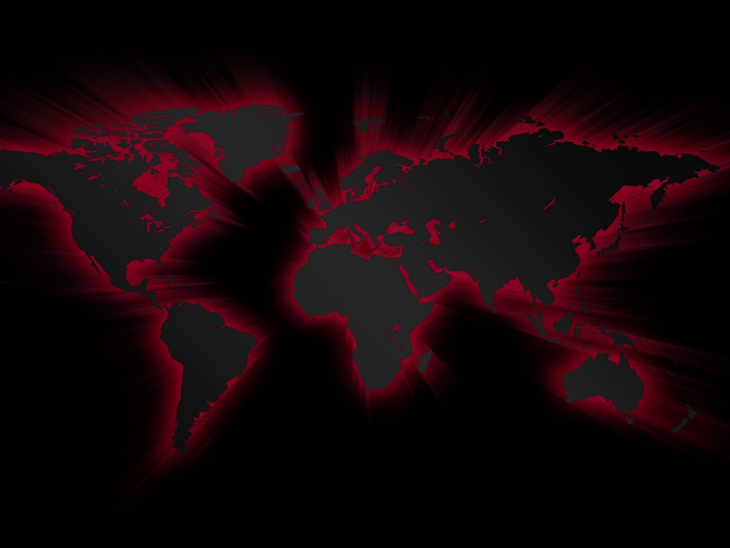 Огненная карта мира на черных обоях