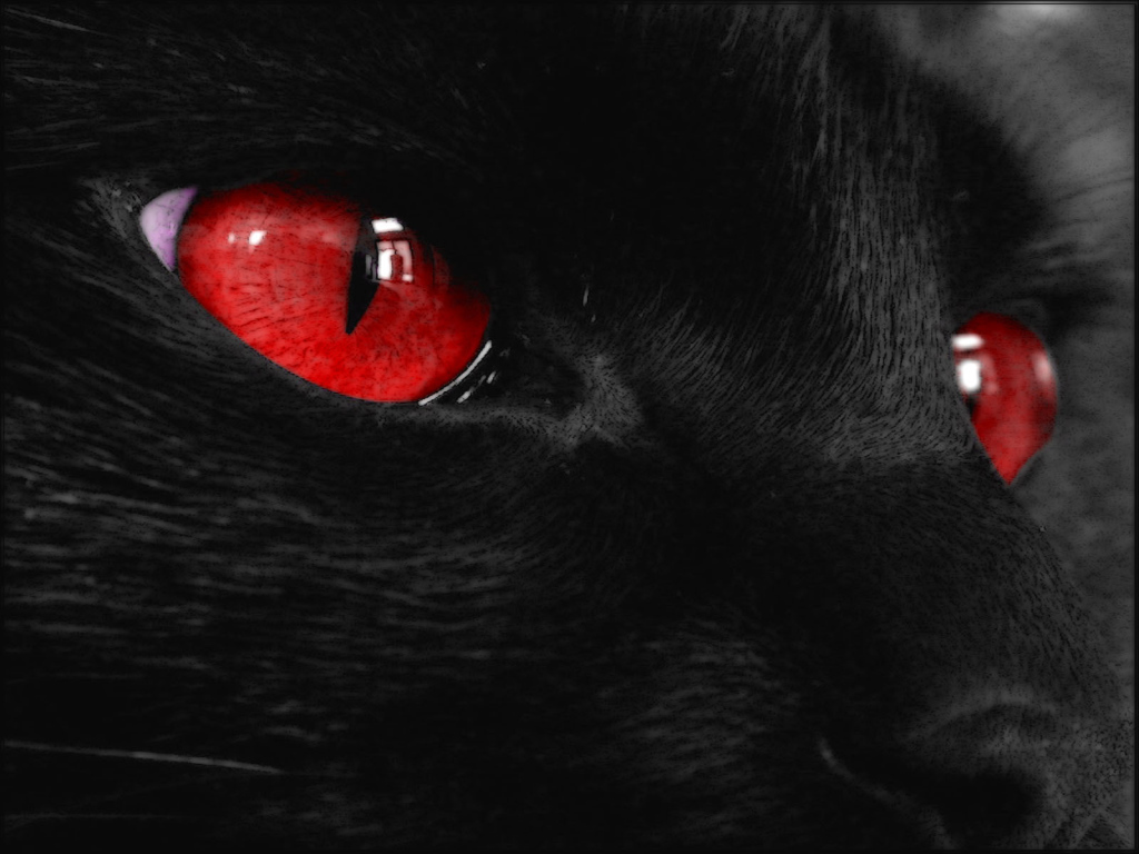 Красные глаза на черных обоях