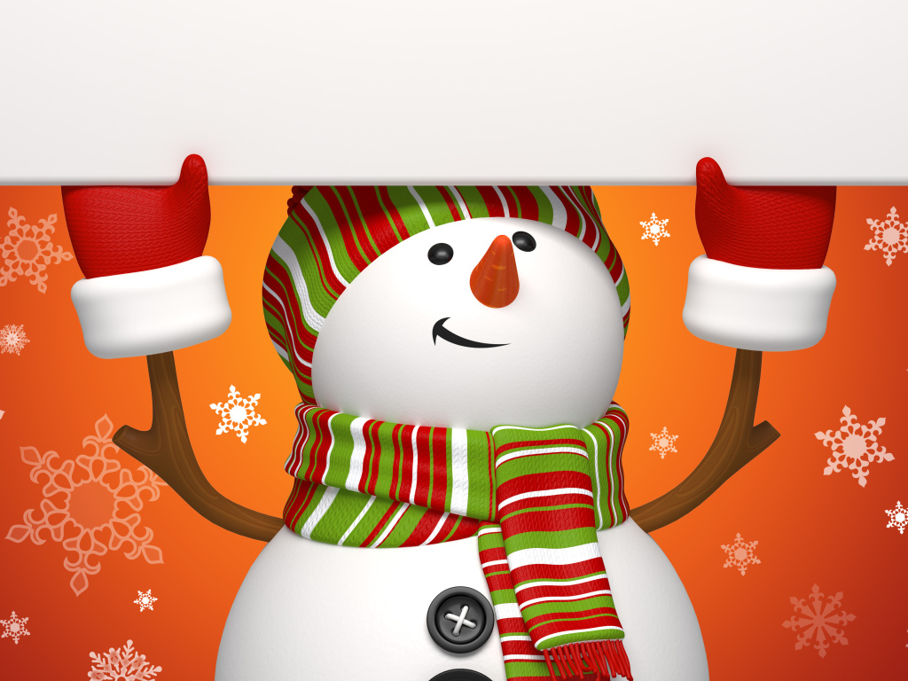 Снеговик на оранжевом фоне