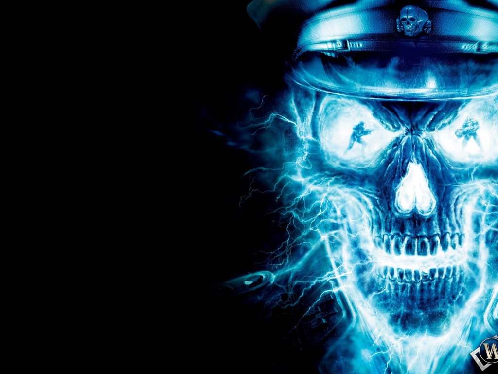 Неоновый череп в фуражке