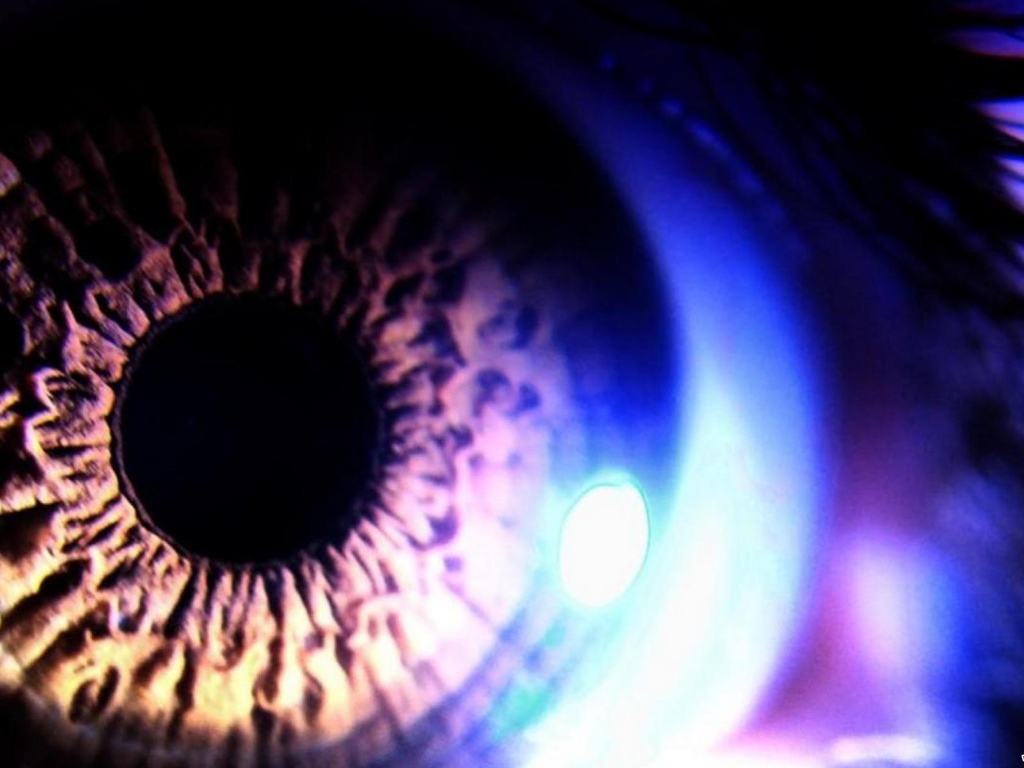 Reflection of neon in the pupil