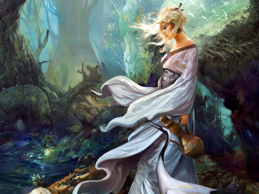 Девушка с кувшином в лесу