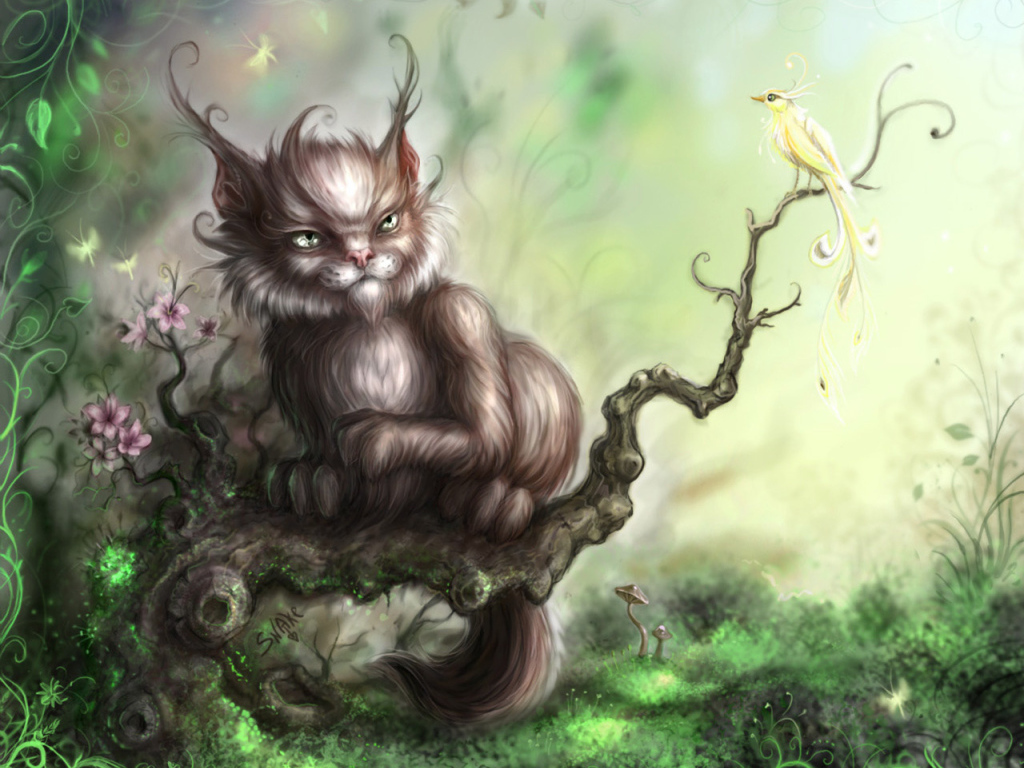 Сказочный кот и птица