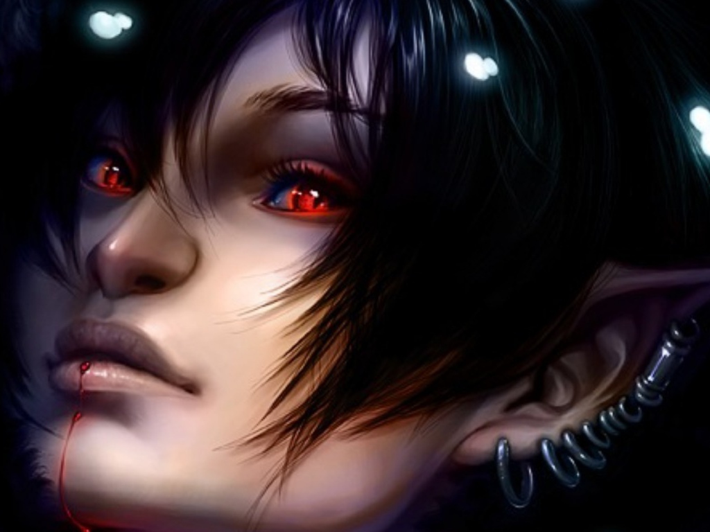 Кровь на подбородке у девушки вампира