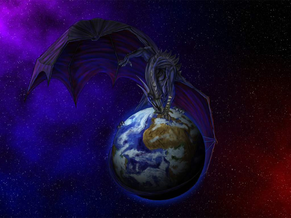 Дракон сидит на земном шаре
