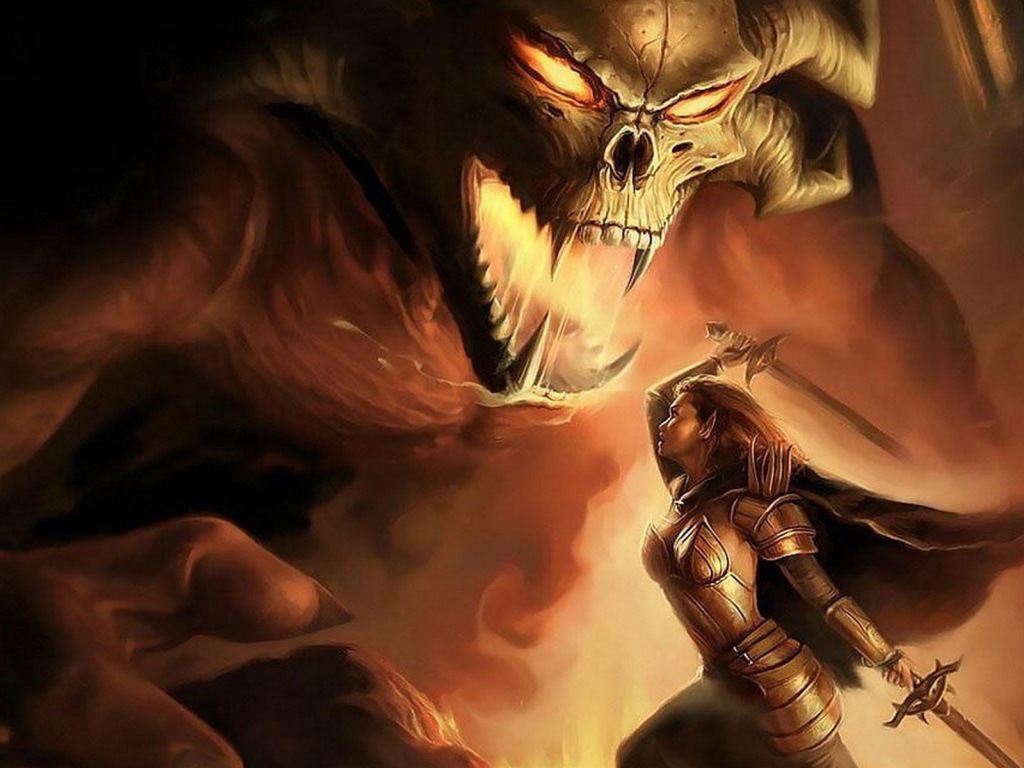 Девушка воин против монстра