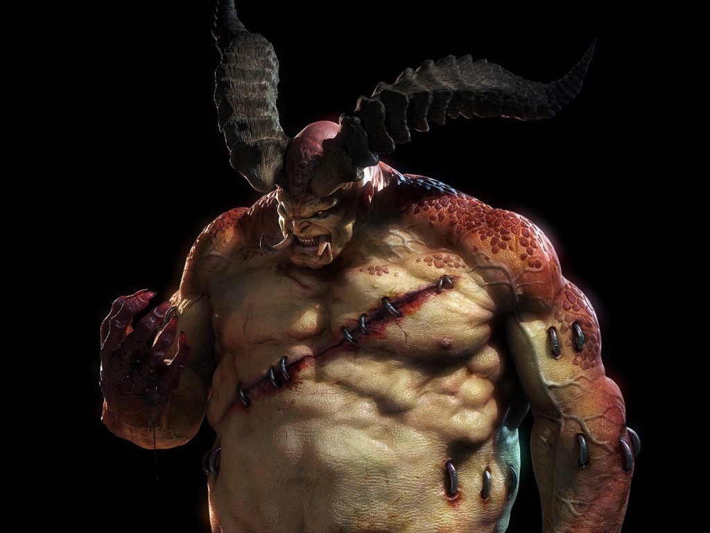 Монстр с рогами и клыками