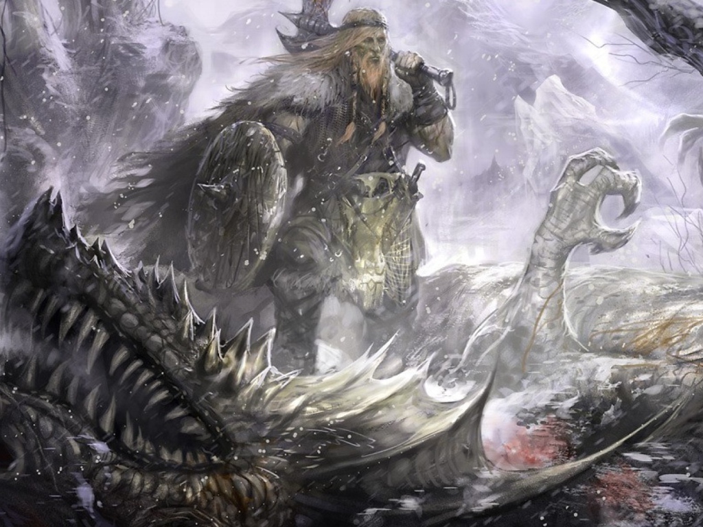 Викинг на поверженном драконе