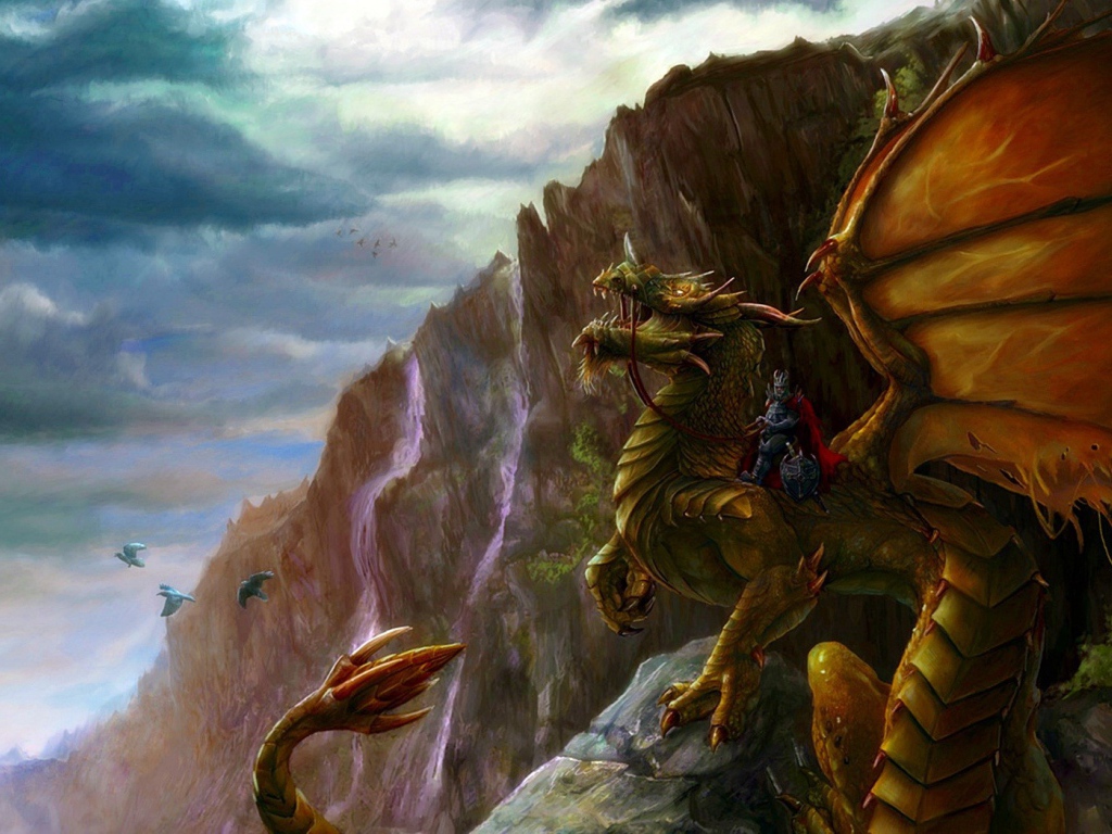 Воин сидит на драконе