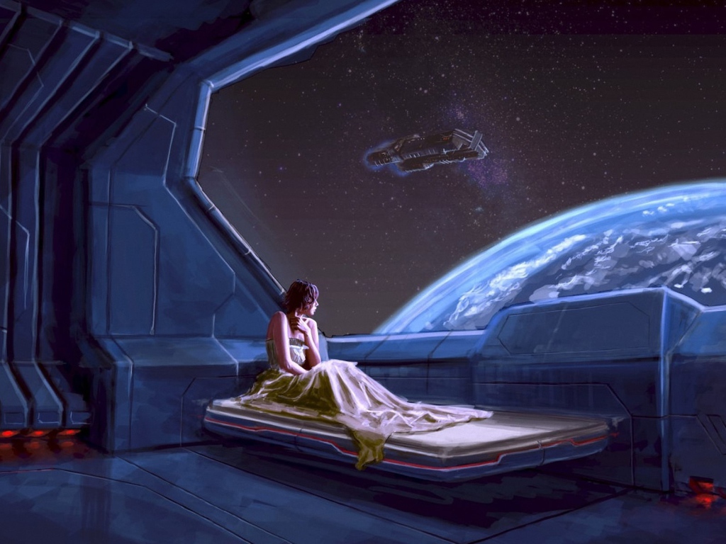 Девушка в космическом корабле