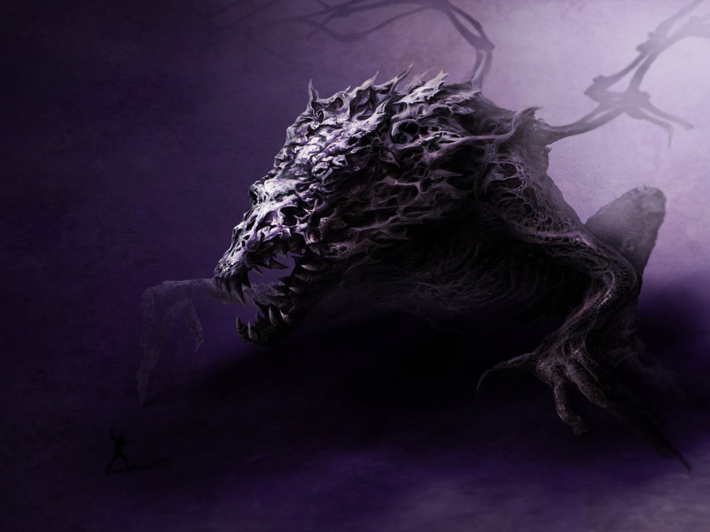 Человек и огромное чудовище