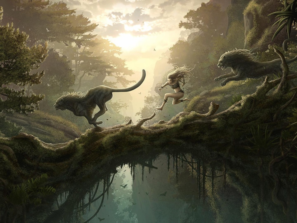 Бег человека и львов