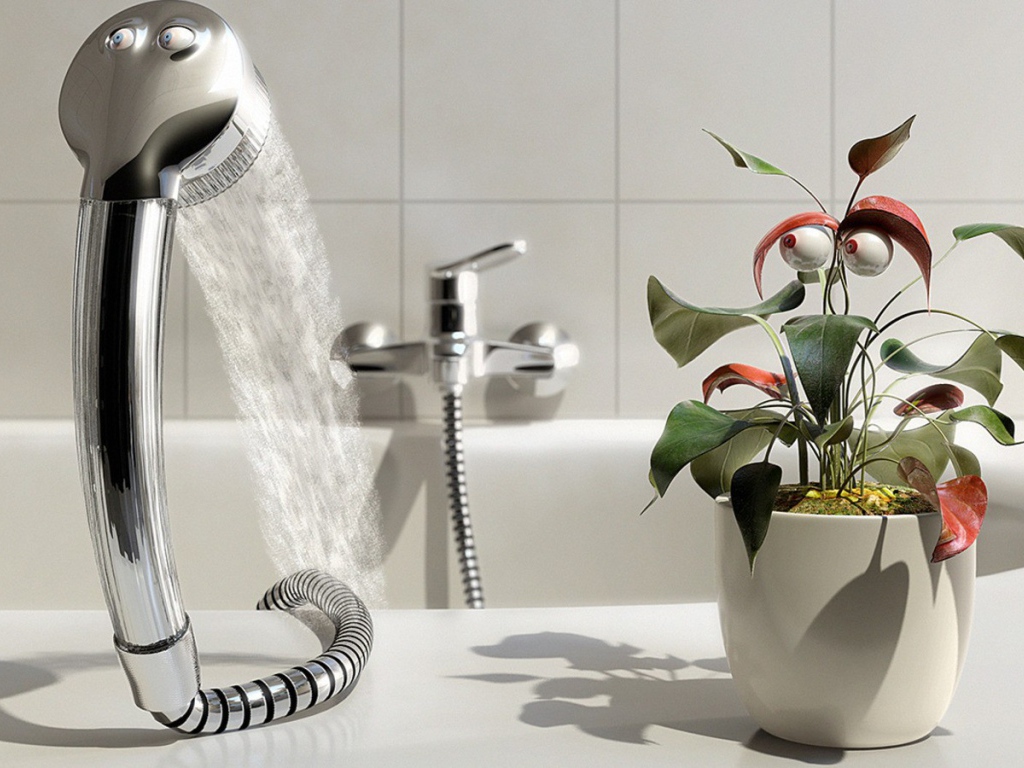 Цветок и душ с глазами