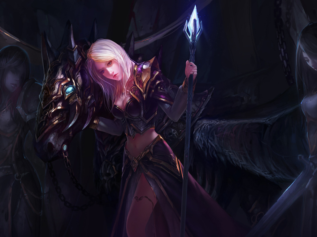 Девушка в доспехах с посохом