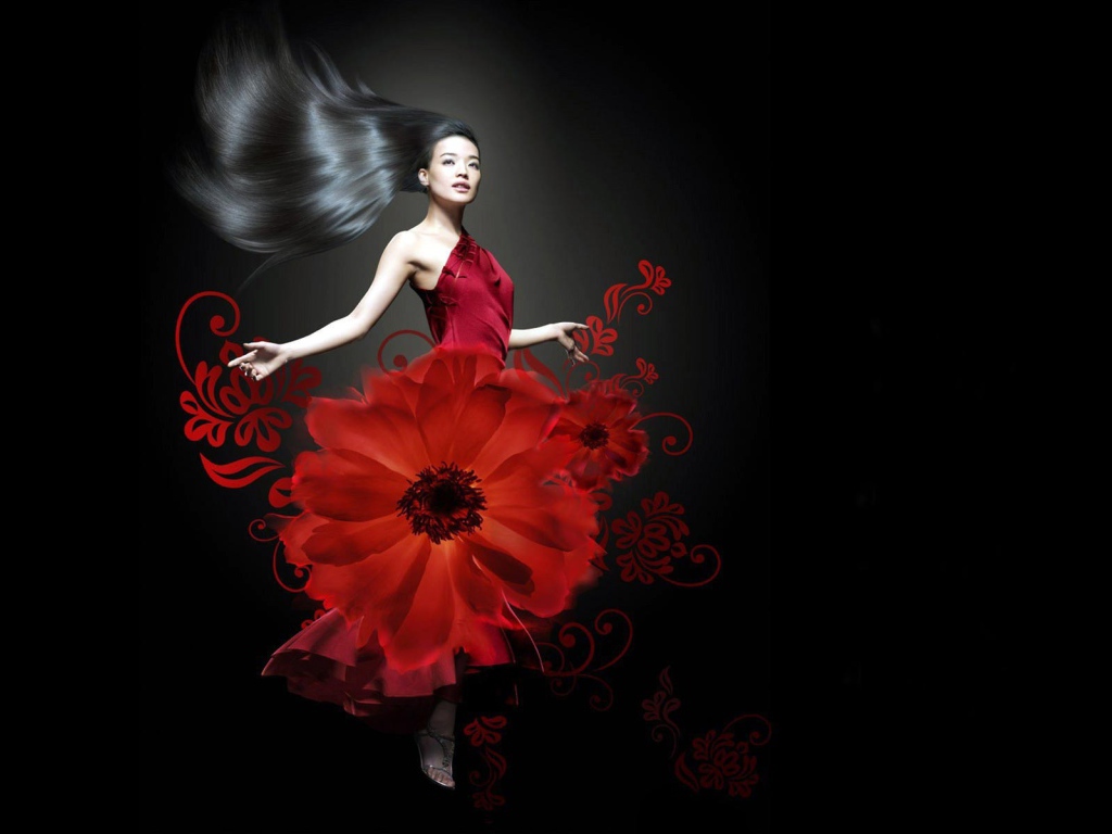 Девушка в красных цветах