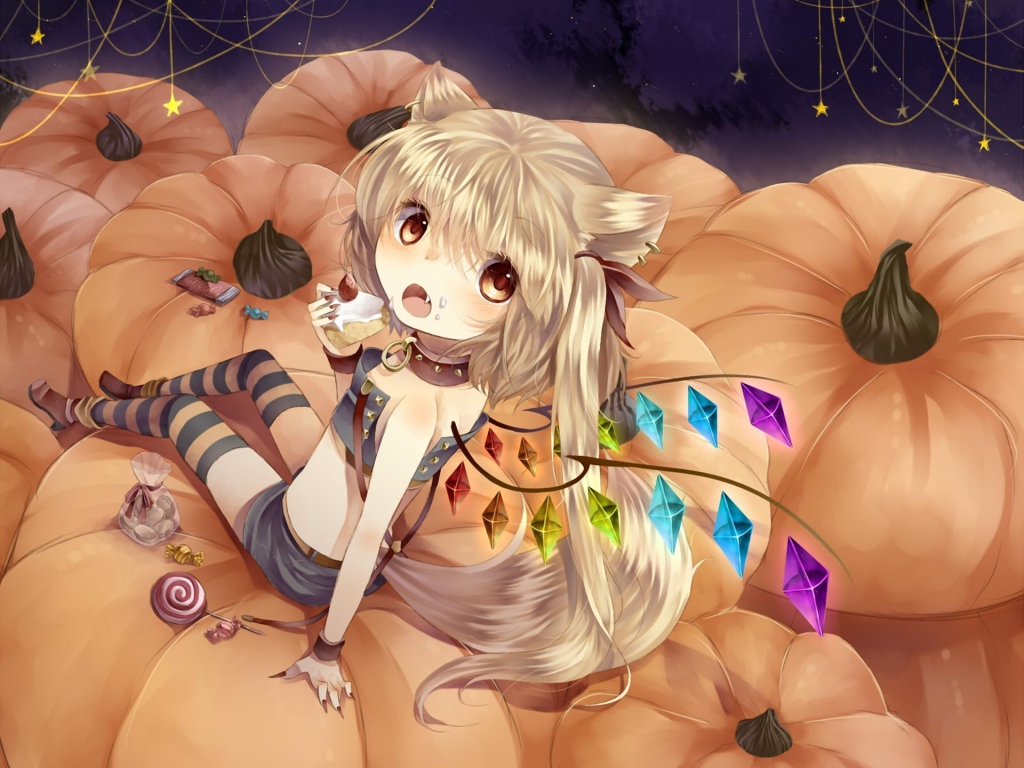 Девочка сидит на тыквах