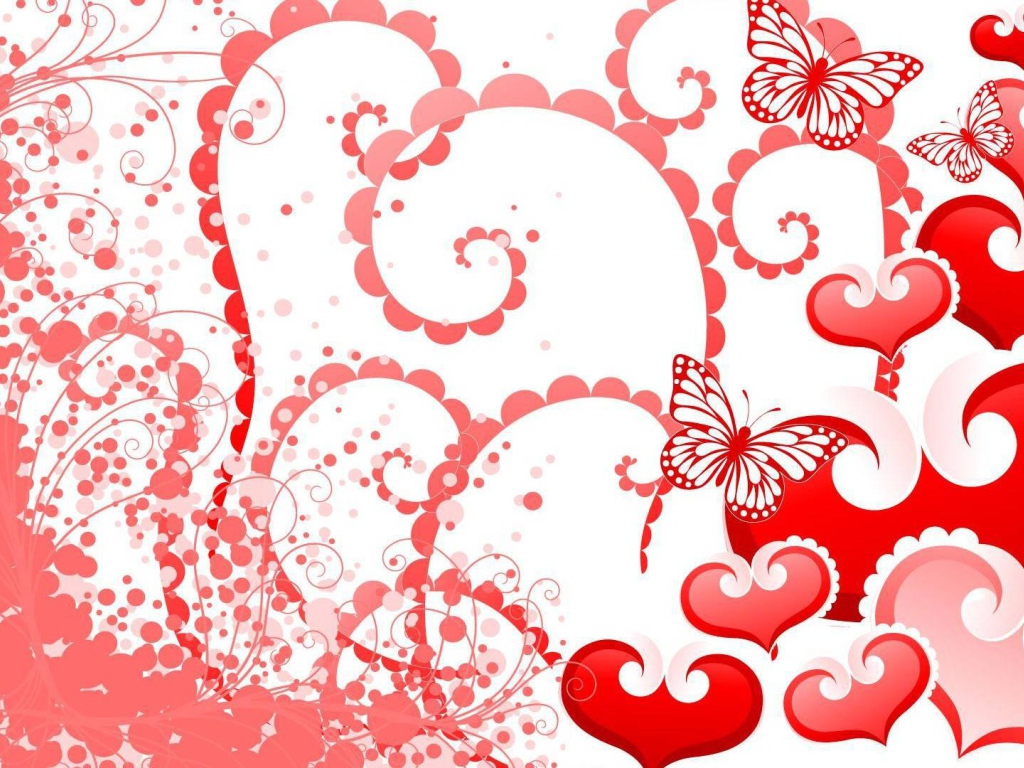 Бабочки и сердца на День Святого Валентина 14 февраля