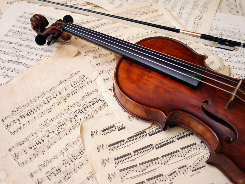 	   Violin lies on the notes