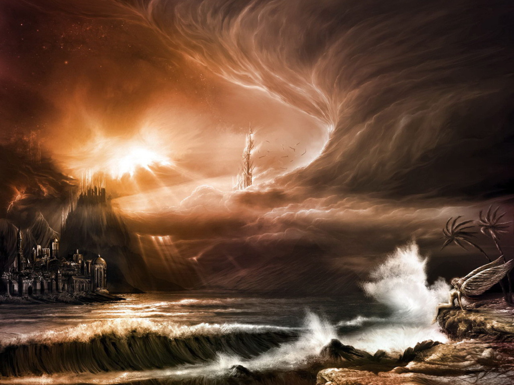 Лучи солнца через грозовые тучи