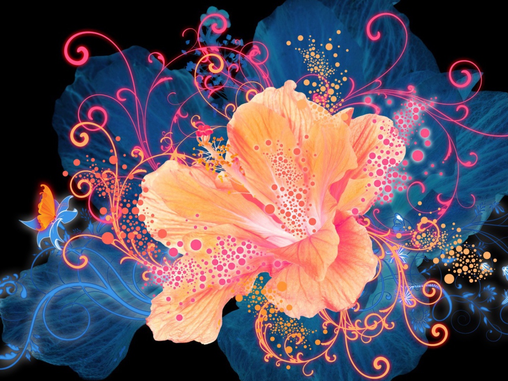 Рисунок цветка с бабочками