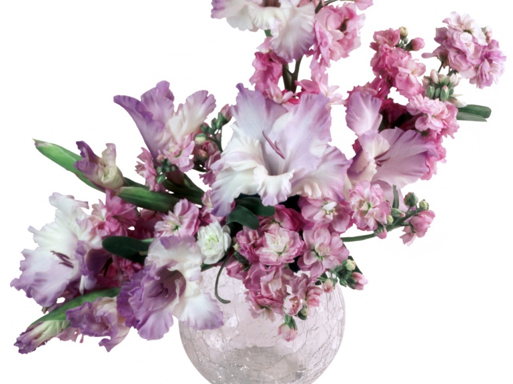 Сиреневые гладиолусы в вазе