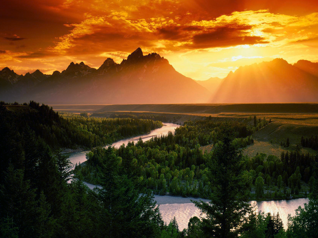 Лес река и горы